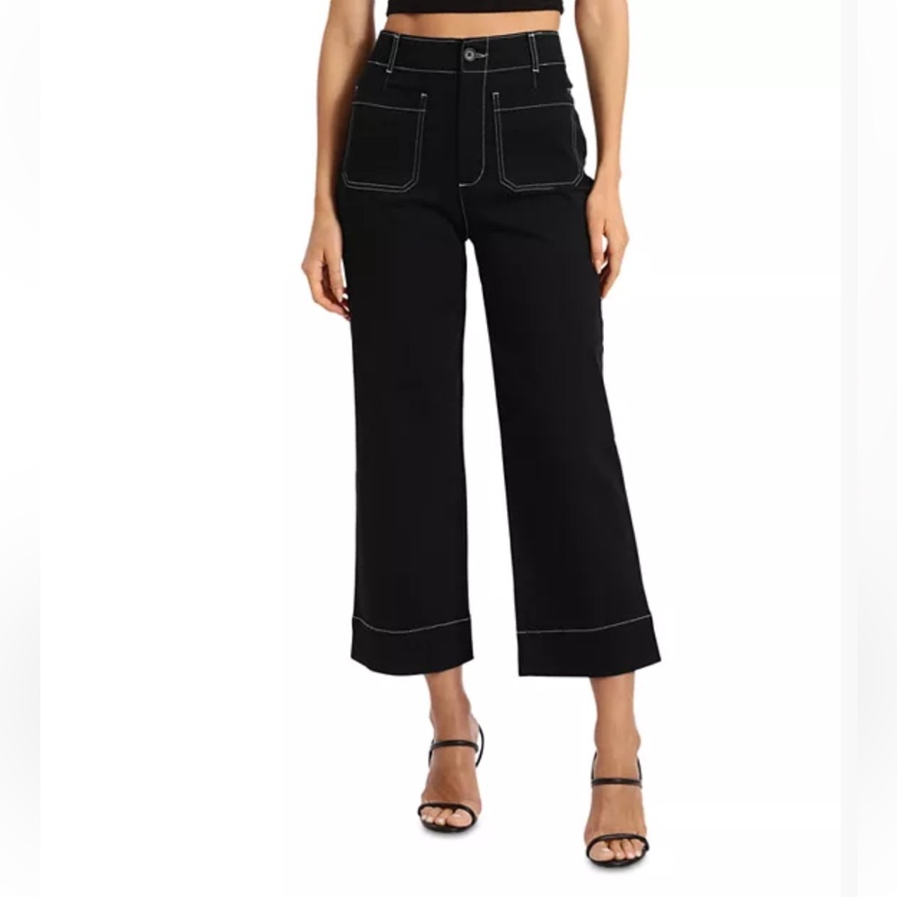 Bagatelle Black Contrast Stitch Crop Wide Leg Pants | Size 8